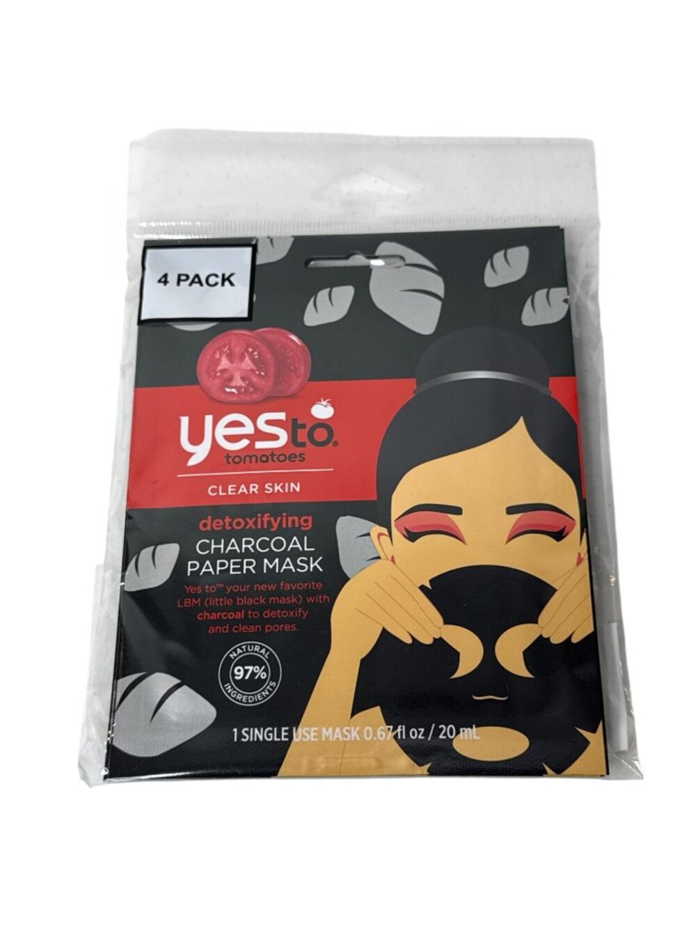Yes To Tomatoes Detoxifying Charcoal Paper Face Masks 4 Pack New